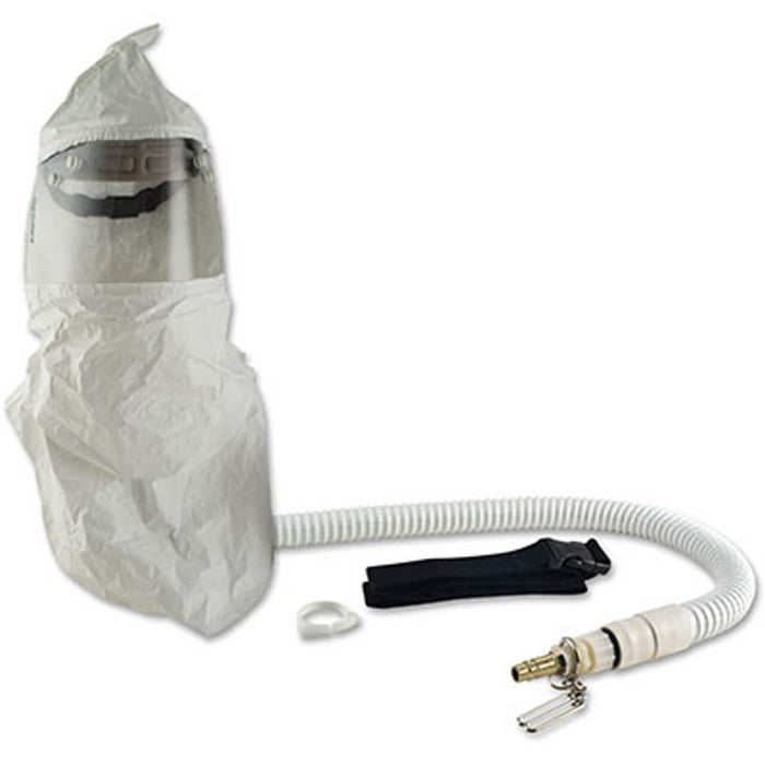 Bullard CC20 Free Air Pump Respirator – Tychem® QC Double Bib Hood, Ratcheted Headband Suspension, F35 Constant Flow Connector, 1/2″ Industrial Interchange