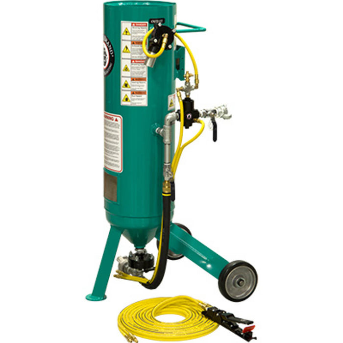 Portable 1.0 cu ft (28 L) Pneumatic Blast Pot – AMV Jr Valve, ½″ Inlet/Outlet, ½″ Piping, Pressure Release System with 25′ Twin-Line Hose & Control Handle