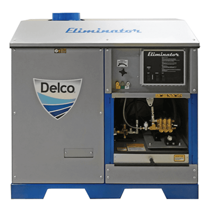 Delco ELM3080041CNG Eliminator XL Series Electric Hot Water Pressure Washer – 3000 PSI, 8.0 GPM, 15 HP, 230V 3-Phase