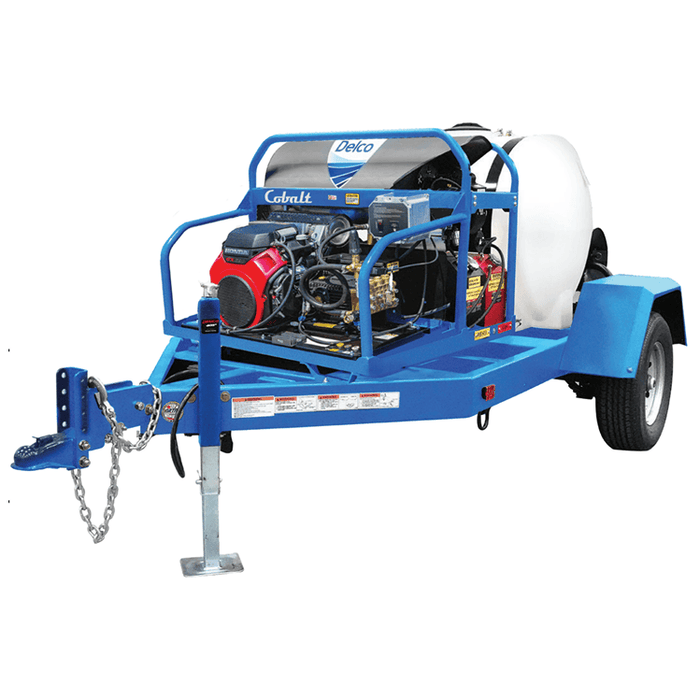 Delco DTRS33080141EAC1 Stage 3 Mobile Trailer Hot Water Pressure Washer – 3000 PSI, 8.0 GPM, CRX 750 Engine