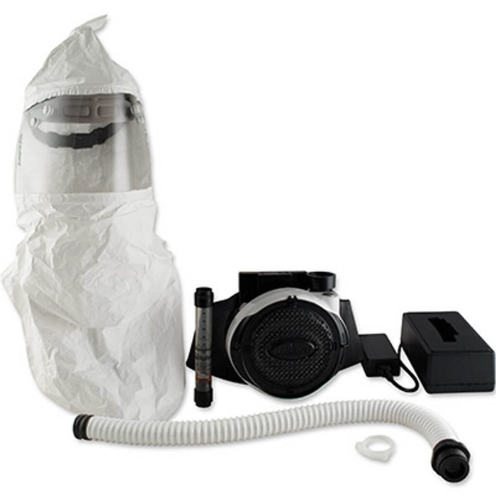 Bullard CC20 Powered Air-Purifying Respirator (PAPR) – Tychem® QC Double Bib Hood, Ratcheted Headband Suspension, EVA PAPR with EVABAT1 Battery (Black), Filter Not Included