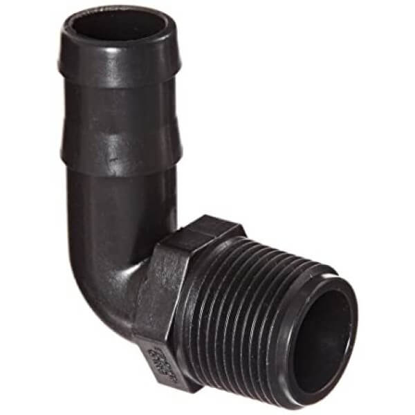 HB-100-90 Poly 90° Hose Barb Fitting – 1" Pipe x 1" Barb