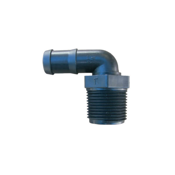 HB-100x075-90 Poly 90° Hose Barb Fitting – 1" Pipe x 3/4" Barb