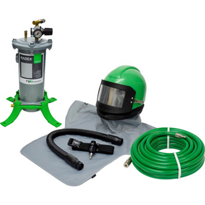 Respirator Package – RPB Nova 2000 with Medium Head Dome & Sidewings, Includes 50' Breathing Air Supply Hose & RPB Radex Airline Filter