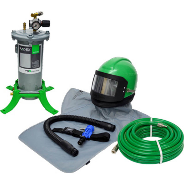 Respirator Package – RPB Nova 2000 with Cool Tube, Medium Head Dome & Sidewings, Includes 50' Breathing Air Supply Hose & RPB Radex Airline Filter