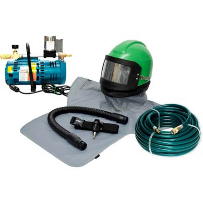 Respirator Package – RPB Nova 2000 Low Pressure with Medium Head Dome & Sidewings, Includes 50' Breathing Air Supply Hose & Air Pump