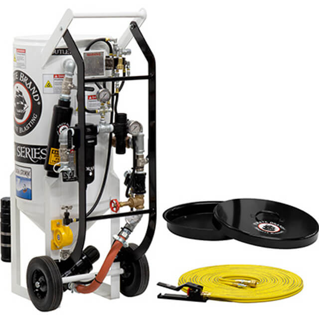 3.5 cu ft Portable Soda Storm Pneumatic Blast Pot – APV II Metering Valve, 1″ Piping with Moisture Separator
