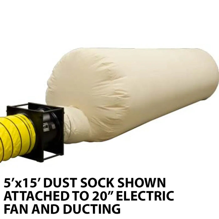 Dust Sock 5' x 15' – Fits Up to 24" Fan – 275 Sq. Ft. Filter Area – Industrial Ventilation Filter Bag