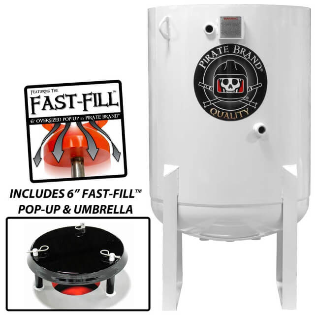 20 cu ft Stationary Blast Pot Pressure Vessel – 150 PSI, 2 Outlet – Includes 6" Fast-Fill Pop-Up, Handway & Umbrella Assembly