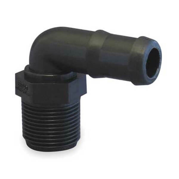HB-075-90 Poly 90° Hose Barb Fitting – 3/4" Pipe x 3/4" Barb