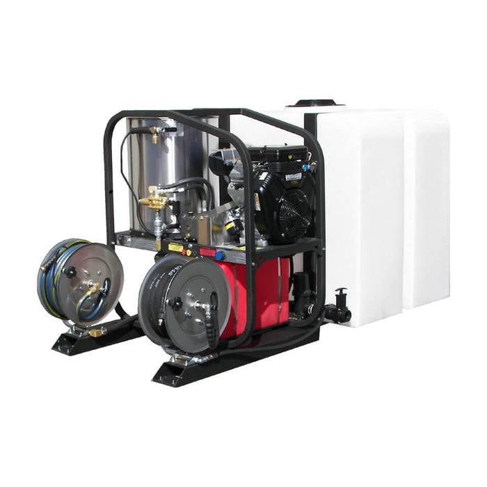 Dirt Laser Tank Skid Package Hot Water Pressure Washer – 200 Gallon Tank Skid w/ Hose Reels, 4.8 GPM @ 4000 PSI, Vanguard 570cc Gas Engine, Hot Wash Skid