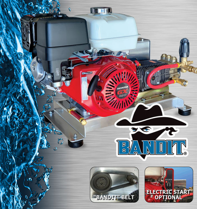 B-K4040HCP Bandit Skid Pressure Washer – 4 GPM @ 4000 PSI – Honda GX390 – CAT 5CP Belt Drive