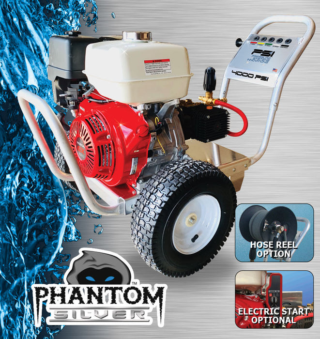 P-S4040HC Phantom Silver Cold Water Pressure Washer 4000 PSI 4.0 GPM – Honda GX390 Engine – Comet ZWD4040 Pump – Includes 3.5 Tip Set – Complete Unit
